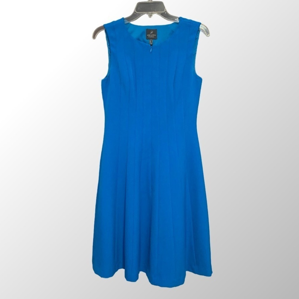 Adrianna‎ Papell Blue Sleeveless Fit and Flare Pleated Office Cocktail Size 4